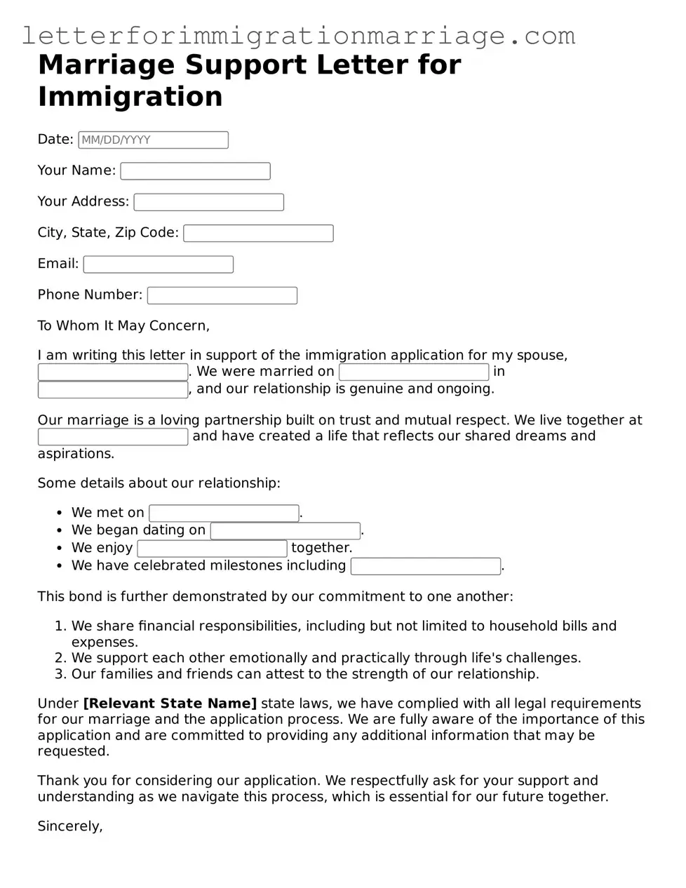 Attorney-Approved Marriage Support Letter for Immigration Document